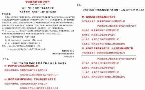 澄合分公司雙獲煤炭行業(yè)“優(yōu)質工程”和“太陽杯”