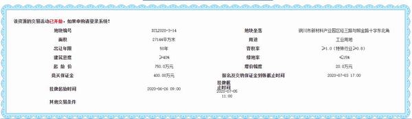  陜煤建設設備租賃中心新區(qū)基地項目建設用地進入掛牌出讓公示階段